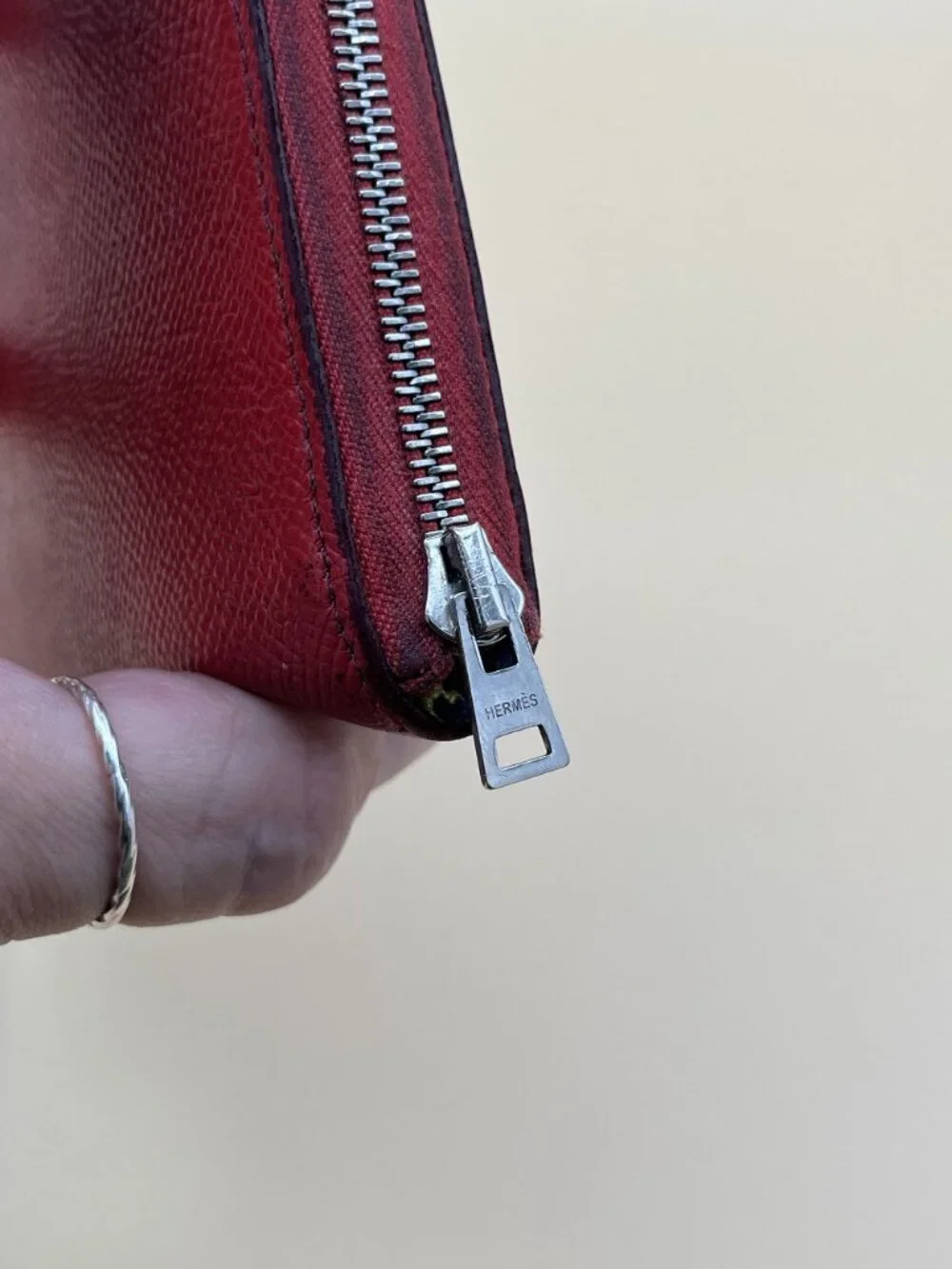 Hermes Azap Silk In Zip Around Wallet Rouge Red Epsom Leather Silk Lining France